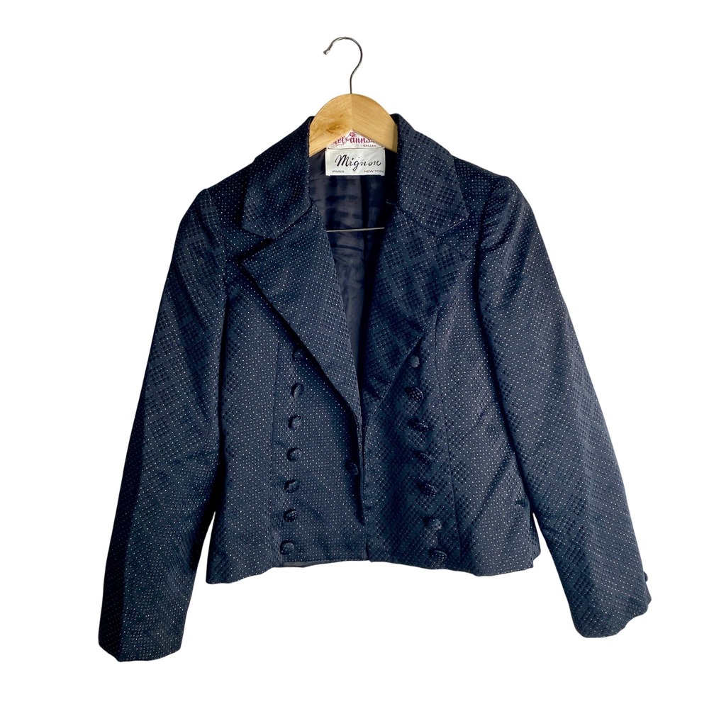 Vintage 60s 70s Mignon Metallic Brocade Jacket Cropped Double Breasted Blazer